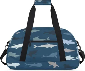 Cartoon Shark Gym Duffel Bag for Men Women Colorful Shark Sports Tote Bag with Adjustable Shoulder Strap for Dance Gymnastics Traveling Outdoor Camping Overnight Stay