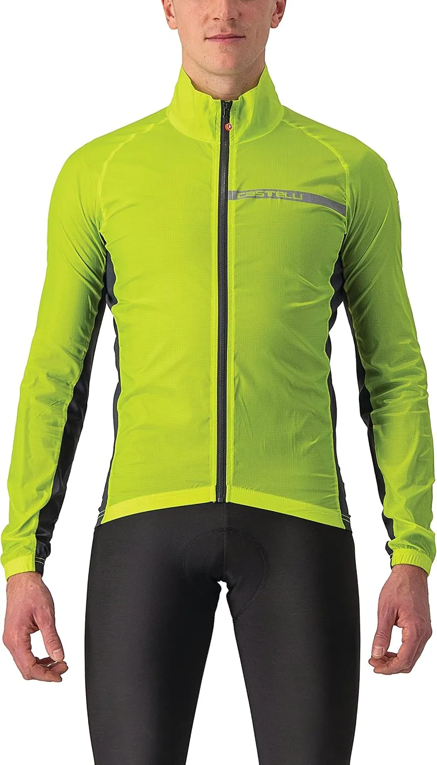 Castelli Men's Squadra Stretch Jacket, Windproof Zip Up Shell with High Collar for Road and Gravel Biking I Cycling - Electric Lime/Dark Gray - Medium