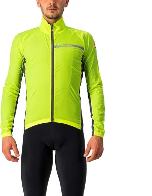 CASTELLI Men's Squadra Stretch Jacket, Windproof Zip Up Shell with High Collar for Road and Gravel Biking I Cycling - Yellow Fluo/Dark Gray - Small