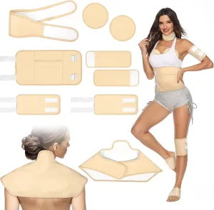 Castor Oil Pack Wrap, 9pcs Reusable Organic Cotton Castor Oil Pack Kit for Shoulder Neck Waist Chest Knee and Feet - Adjustable Compress Castor Oil Wrap Pads for Entire Body, Anti-Oil Leak