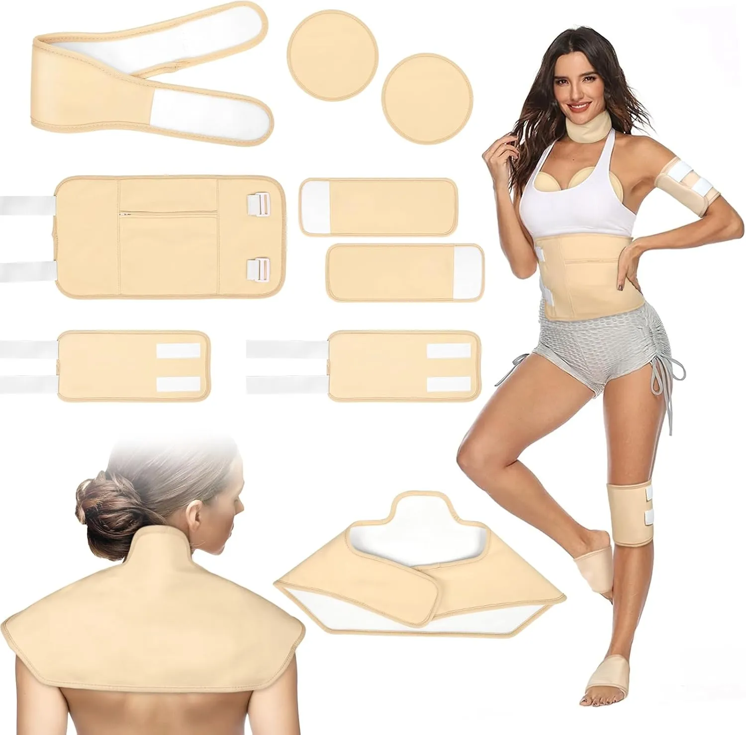 Castor Oil Pack Wrap, 9pcs Reusable Organic Cotton Castor Oil Pack Kit for Shoulder Neck Waist Chest Knee and Feet - Adjustable Compress Castor Oil Wrap Pads for Entire Body, Anti-Oil Leak