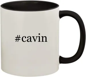 #cavin - 11oz Ceramic Colored Handle and Inside Coffee Mug Cup, Black