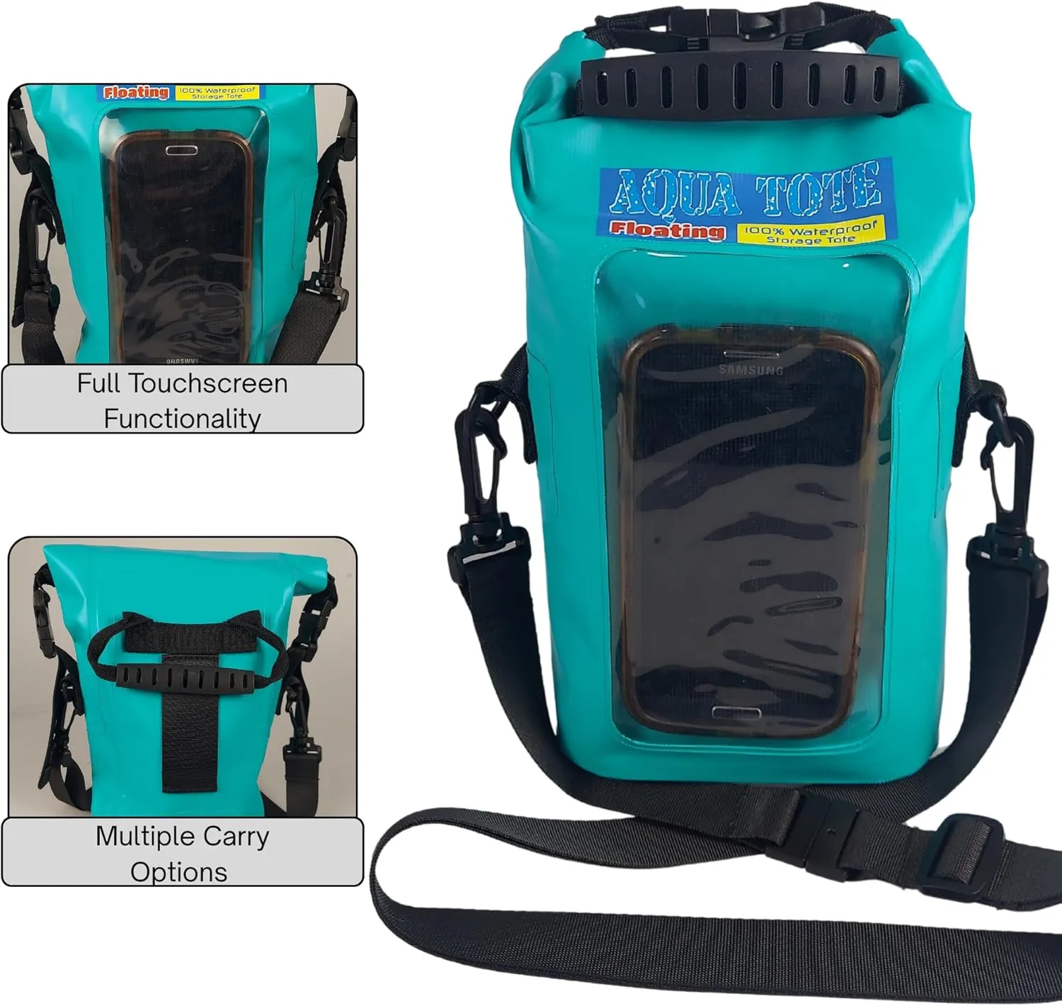 Cell Phone Crossbody Teal Tote Bag 100% Waterproof Floating Dry Bag Protection for Your Mobile Device During All Water Sports | 2.5L Large Capacity Holds Sunscreen, Sunglasses, Watch