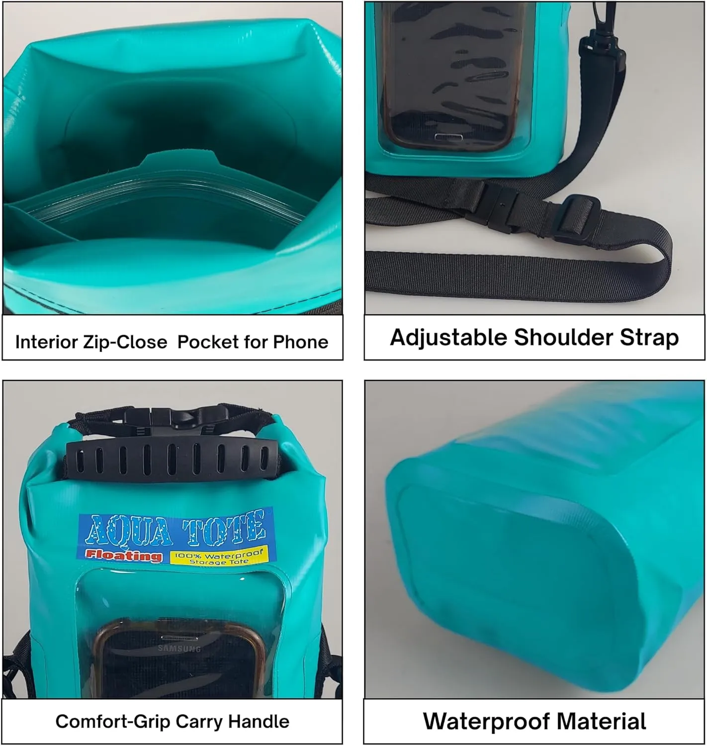 Cell Phone Crossbody Teal Tote Bag 100% Waterproof Floating Dry Bag Protection for Your Mobile Device During All Water Sports | 2.5L Large Capacity Holds Sunscreen, Sunglasses, Watch