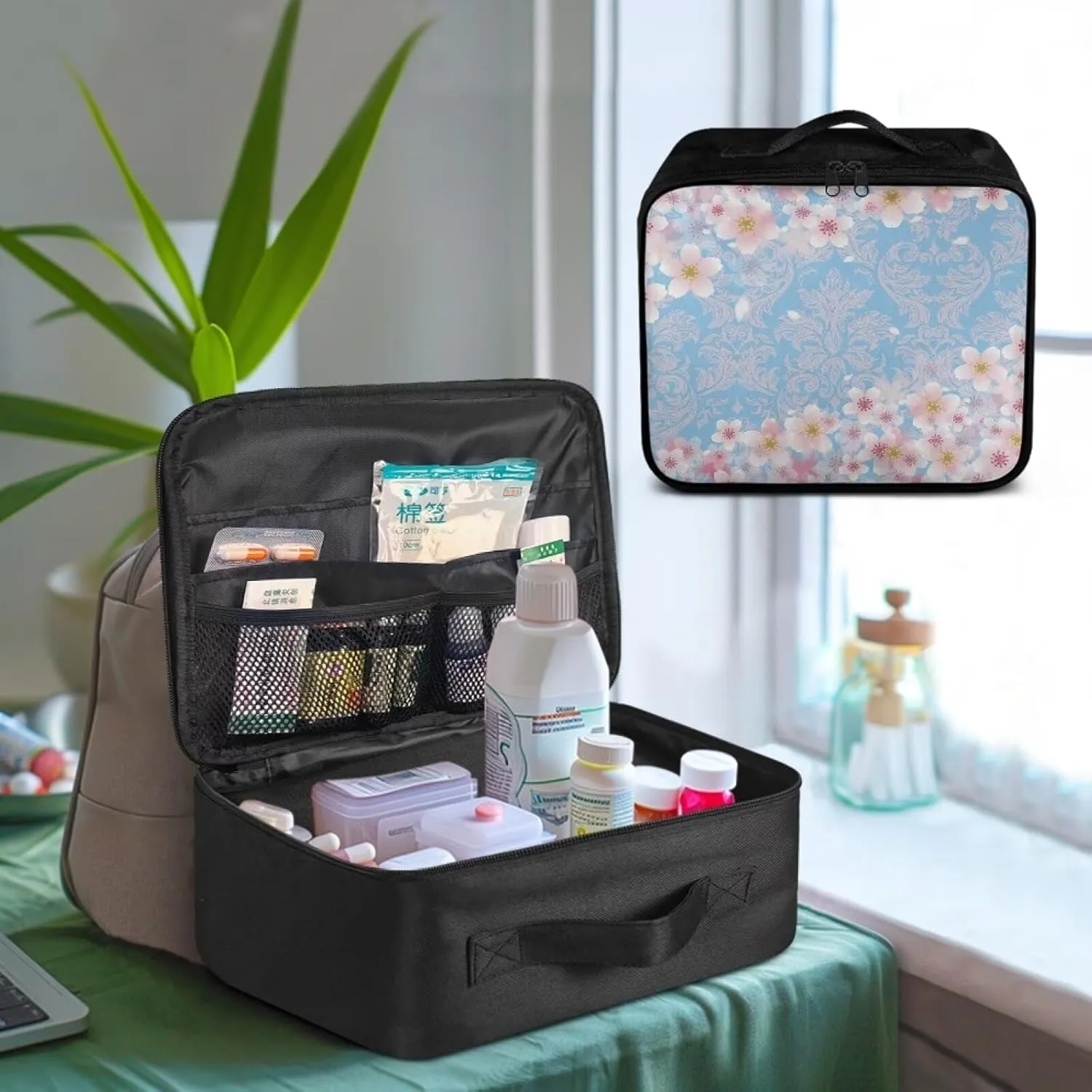 Cherry Blossoms First Aid Bag Empty Medium Medicine Bag Emergency Medical Kit for School First Aid Pouch First Aid Kit Bag for Traveling Car Home Camping Office Hiking Outdoor