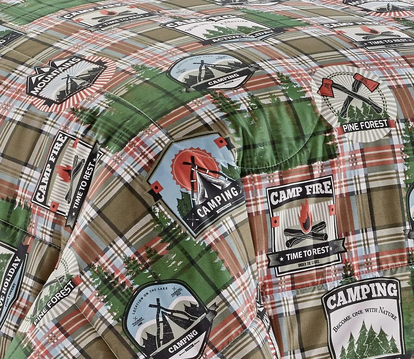 Chezmoi Collection 3-Piece Country Cabin Lodge Camping Outdoor Wilderness Microfiber Printed Comforter Set, King, Green
