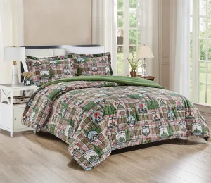 Chezmoi Collection 3-Piece Country Cabin Lodge Camping Outdoor Wilderness Microfiber Printed Comforter Set, King, Green