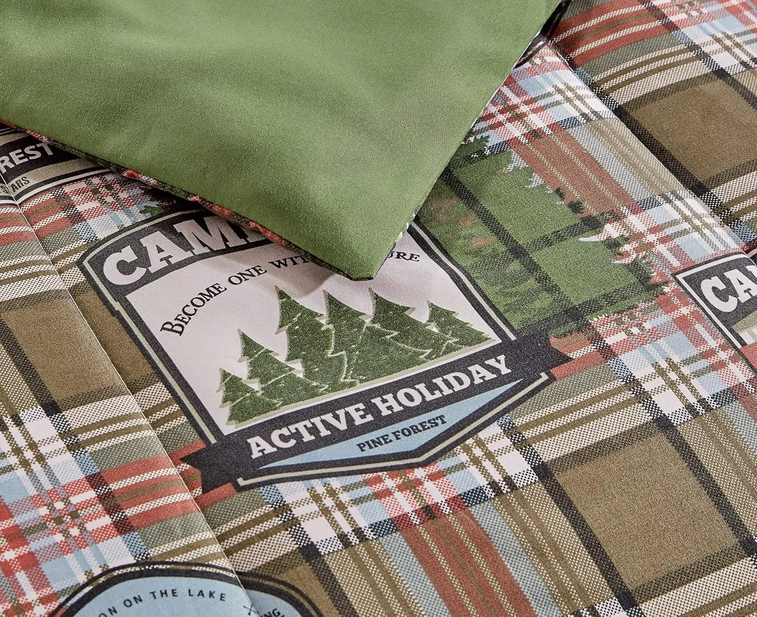 Chezmoi Collection 3-Piece Country Cabin Lodge Camping Outdoor Wilderness Microfiber Printed Comforter Set, King, Green