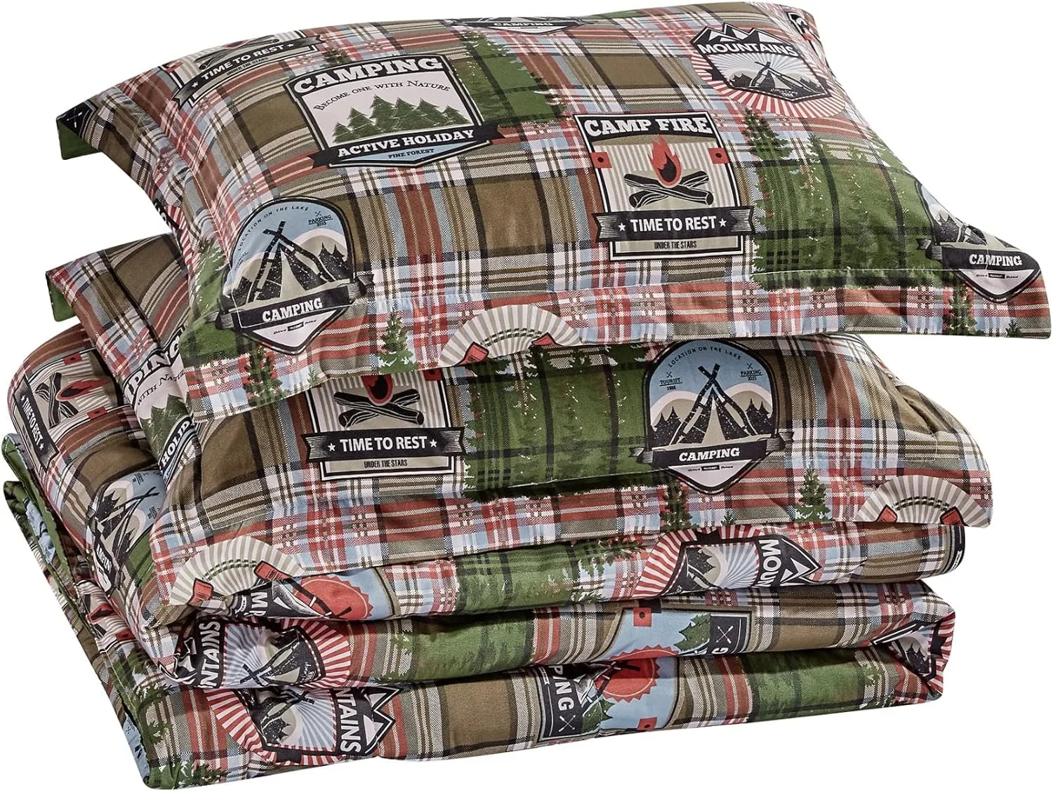 Chezmoi Collection 3-Piece Country Cabin Lodge Camping Outdoor Wilderness Microfiber Printed Comforter Set, King, Green
