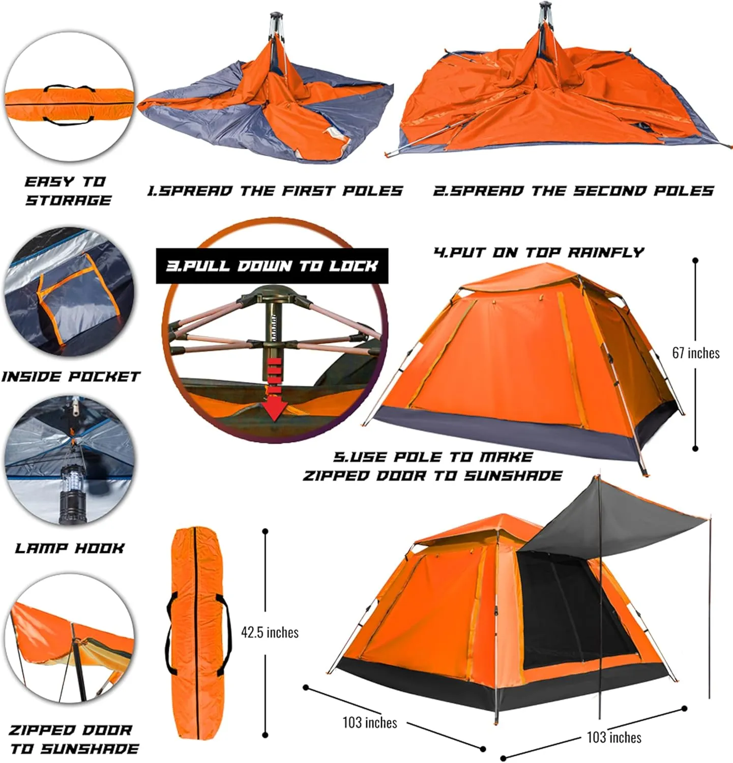 cho Pop up Tent for Camping for 5 Person Tent Large Beach Tent Portable Family Camping Light Weight Tent for Backpacking Hiking Traveling with Sun Shade