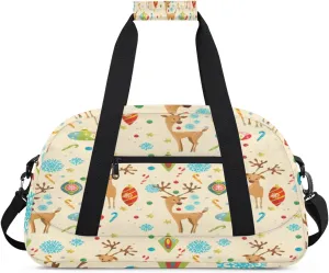 Christmas Elk Gym Duffel Bag for Men Women Snowflakes Sports Tote Bag with Adjustable Shoulder Strap for Dance Gymnastics Traveling Outdoor Camping Overnight Stay
