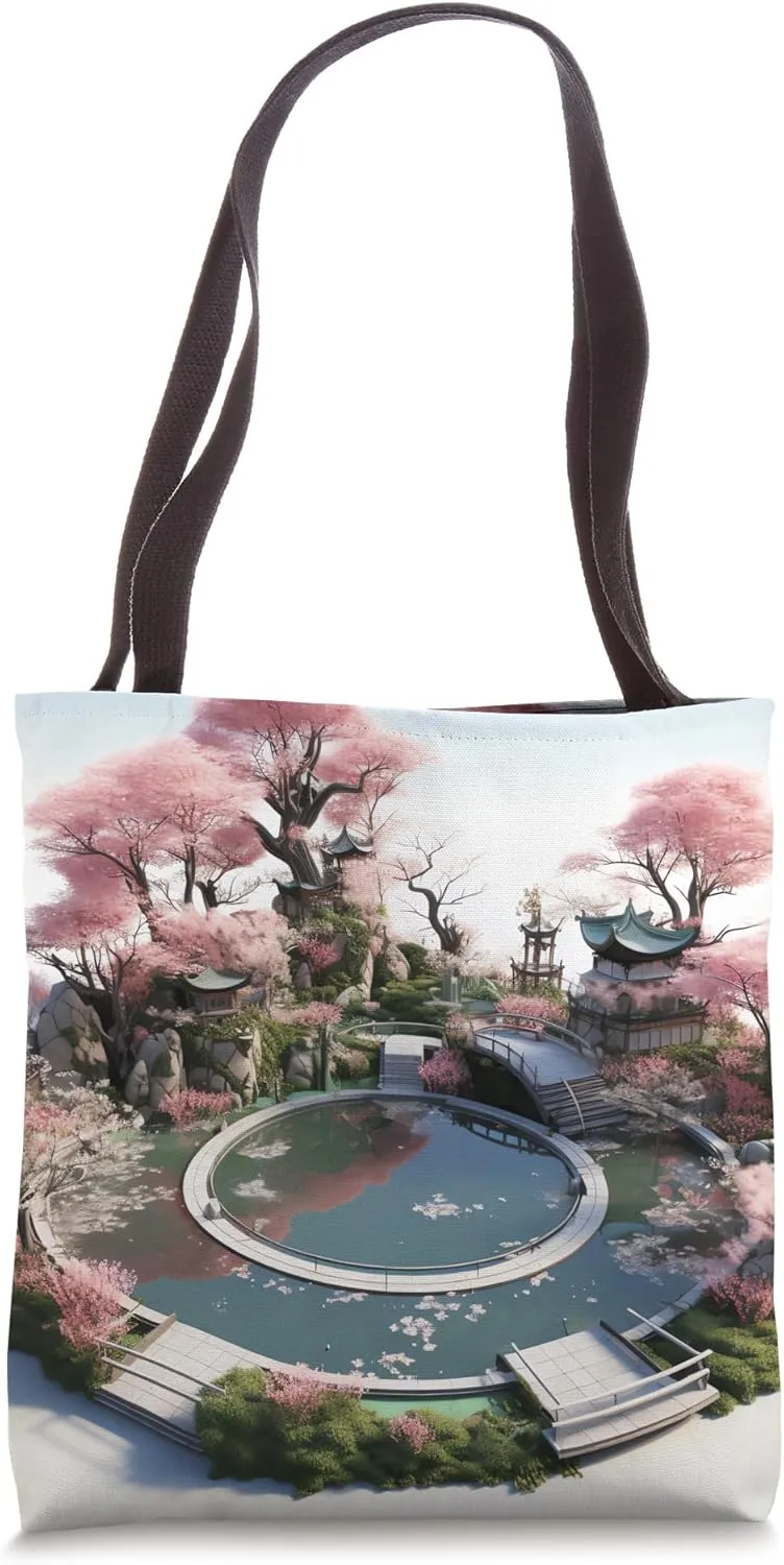 Circular Oasis Korean Serenity Amid Reflective Waters Tote Bag