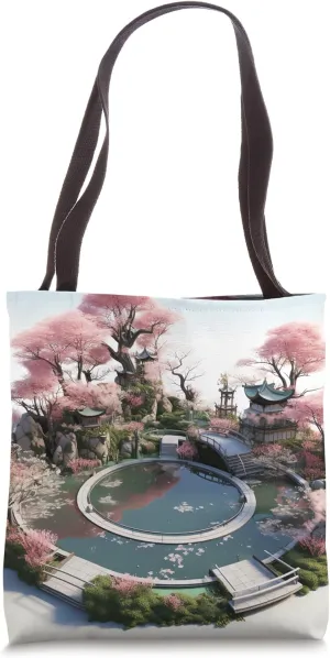 Circular Oasis Korean Serenity Amid Reflective Waters Tote Bag