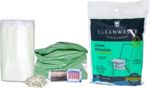 Cleanwaste Green Mountain Compostable Portable Toilet Bag (50 Pack) - No Leaks - Gelling Poo Powder with Odor Control, Handwipe & Toilet Paper (Camping, Hiking, Outdoor)