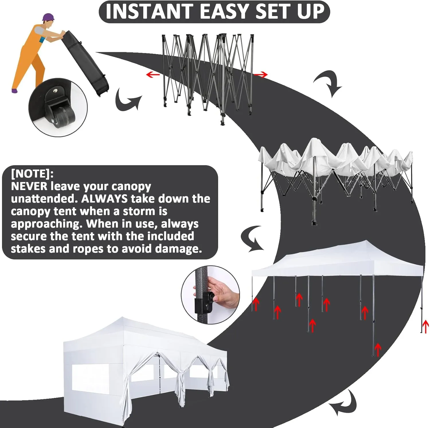 COBIZI 10x30 Pop Up Canopy with 8 Sidewall,Heavy Duty Canopy UPF 50  All Season Wind Waterproof Commercial Outdoor Wedding Party Tents for Parties Canopy Gazebo with Roller Bag(10 x 30 ft White)