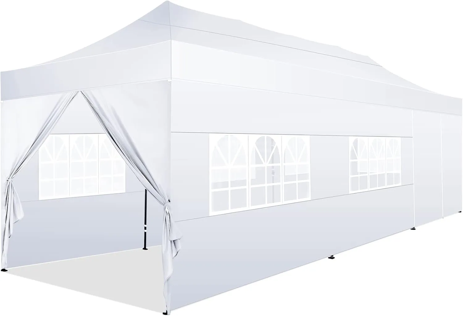 COBIZI 10x30 Pop Up Canopy with 8 Sidewall,Heavy Duty Canopy UPF 50  All Season Wind Waterproof Commercial Outdoor Wedding Party Tents for Parties Canopy Gazebo with Roller Bag(10 x 30 ft White)