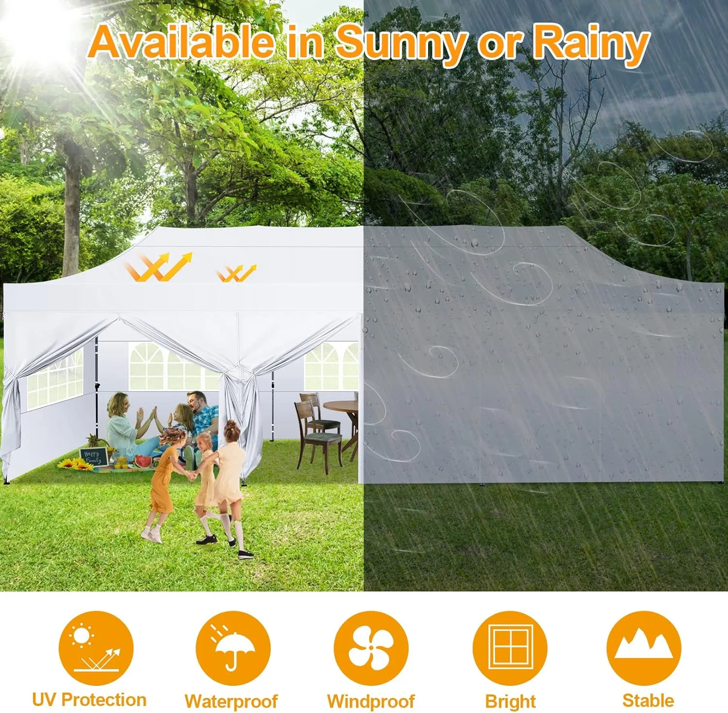 COBIZI 10x30 Pop Up Canopy with 8 Sidewall,Heavy Duty Canopy UPF 50  All Season Wind Waterproof Commercial Outdoor Wedding Party Tents for Parties Canopy Gazebo with Roller Bag(10 x 30 ft White)