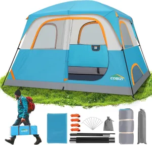 COBIZI 4/6 Person Tent for Camping Waterproof PU-Coated with Removable Rainfly, Easy Setup Family Tent with Large Mesh Windows, 3 Season Portable Dome Tent for Outdoor, Scouts, Hiking & Traveling