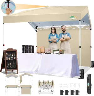 COBIZI Canopy Tent 10x10 Pop up Tent with 1 SideWall, Outdoor Canopy One Push Installation & 3 Adjustable Heights, Commercial Gazebo Event Tent for Party and Street,Khaki
