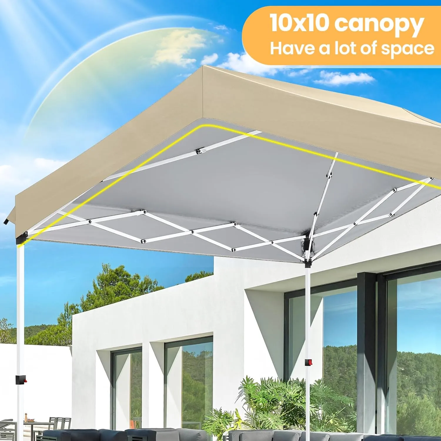 COBIZI Canopy Tent 10x10 Pop up Tent with 1 SideWall, Outdoor Canopy One Push Installation & 3 Adjustable Heights, Commercial Gazebo Event Tent for Party and Street,Khaki