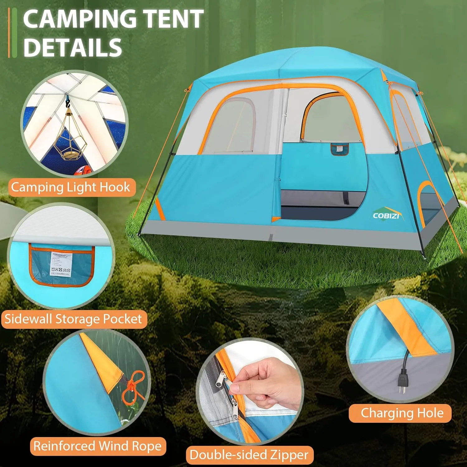 COBIZI Tents for Camping 4/6 Person Camping Tent with Rainfly and Screen, Easy Setup Lightweight Portable Waterproof Outdoor Tent with Carry Bag for Backpacking, Hiking, Family Travel