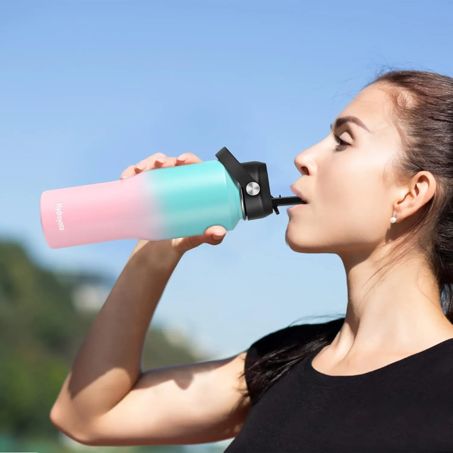 Cold Water Drink Sports Water Bottle with Leak Proof Straw Lid,Reusable Stainless Steel Thermos with Double Walled Vacuum,BPA-free,Works,Travel,Sports,Fit All Car Cup Holders