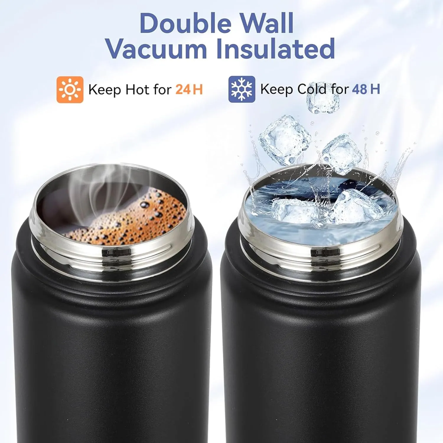 Cold Water Drink Sports Water Bottle with Leak Proof Straw Lid,Reusable Stainless Steel Thermos with Double Walled Vacuum,BPA-free,Works,Travel,Sports,Fit All Car Cup Holders