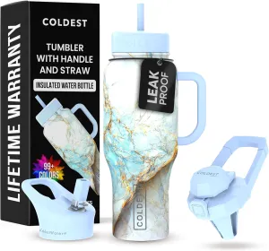 Coldest 40 oz Tumbler with Handle and Straw - 100% Leak Proof Insulated Tumbler with Lid and Straw (3 Lids) - Stainless Steel Tumblers for Women & Men - Cup Holder Friendly Base, 36 oz (Crowned Luna)