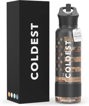 Coldest Insulated Water Bottle with Straw Lid - Stainless Steel Metal Thermos for Men & Women (Camouflage Flag, 40 oz)
