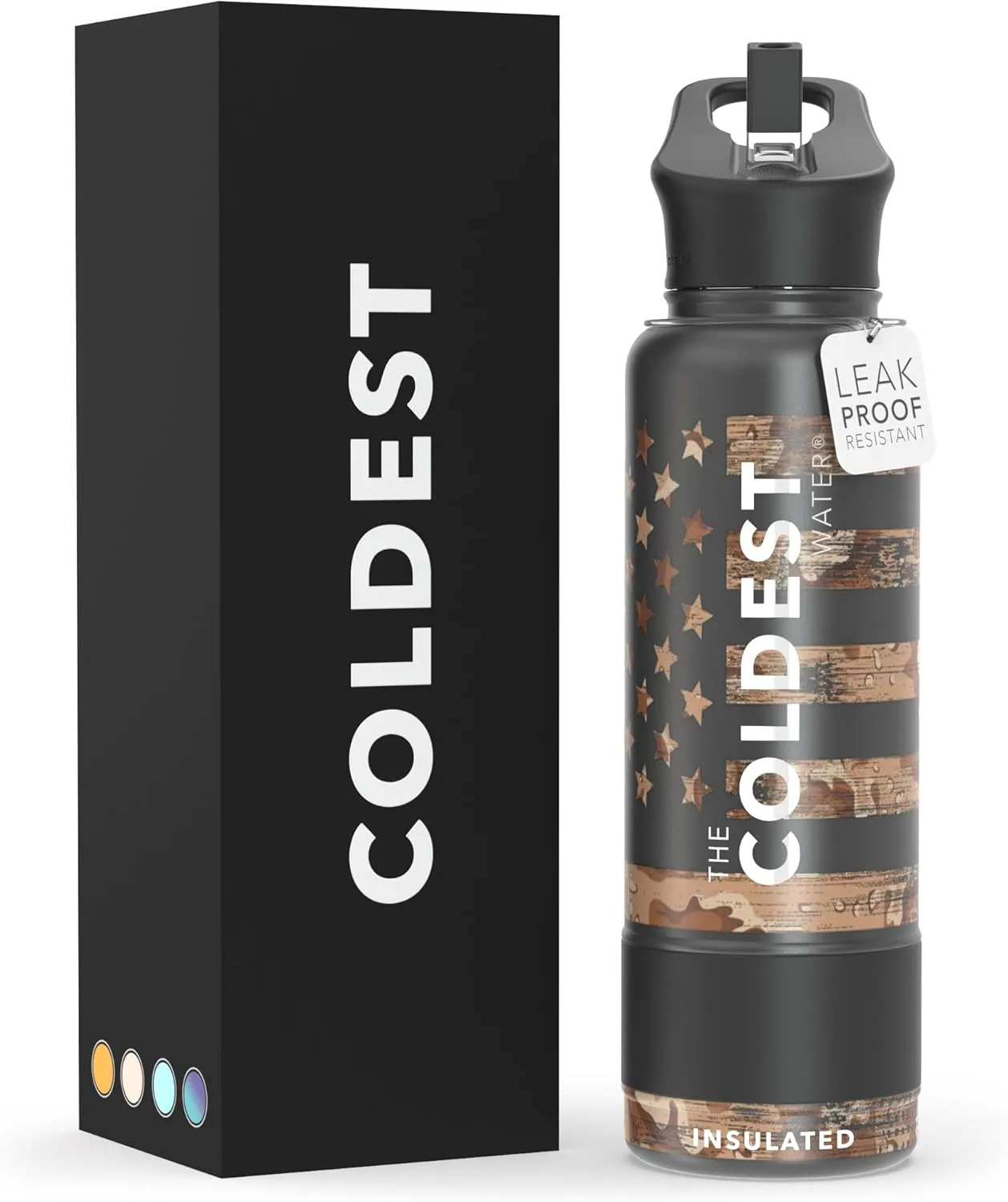 Coldest Insulated Water Bottle with Straw Lid - Stainless Steel Metal Thermos for Men & Women (Camouflage Flag, 40 oz)