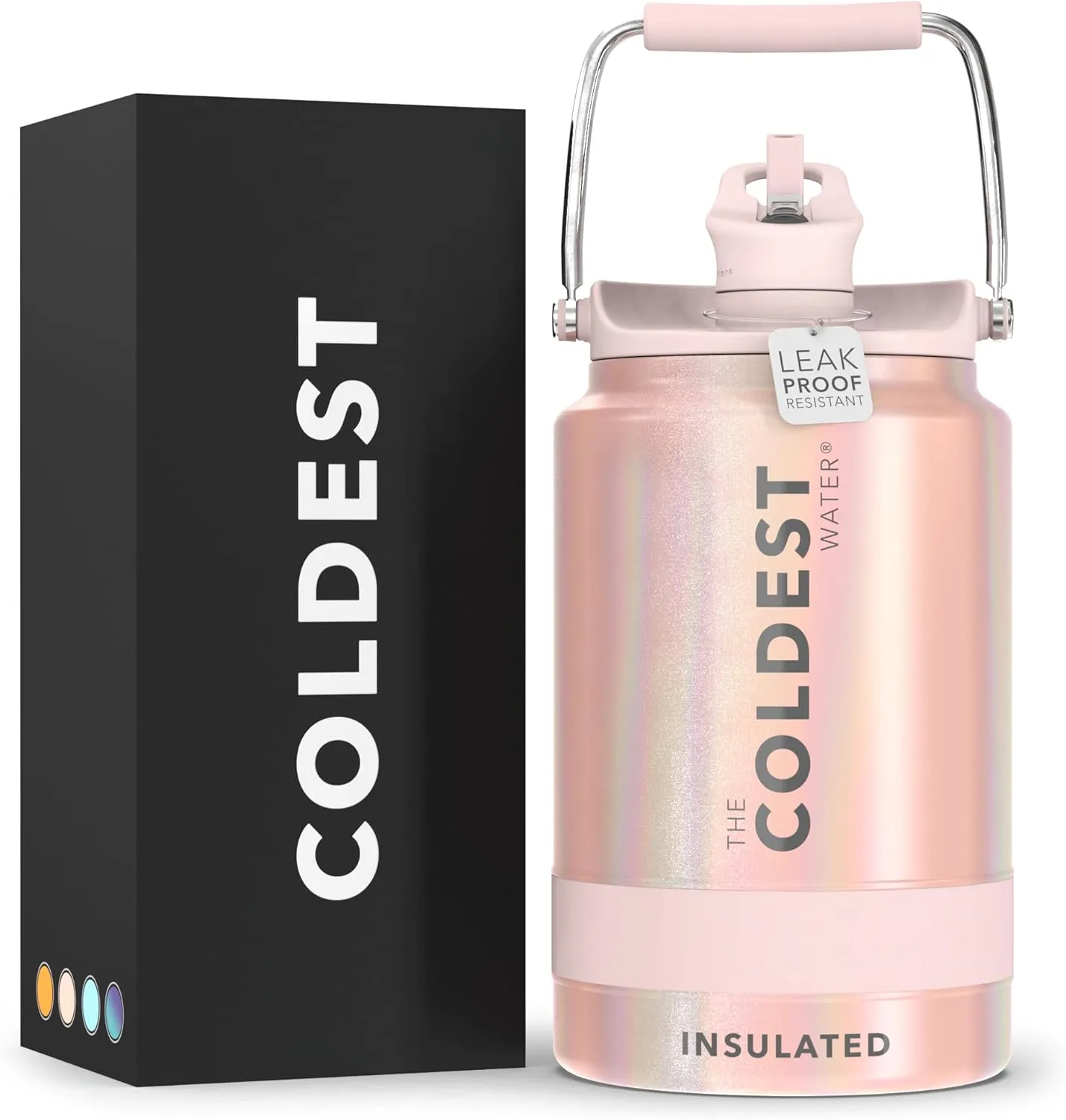 COLDEST Sports Water Bottle 128 oz/One Gallon (Straw Lid), Leak Proof, Vacuum Insulated Stainless Steel, Hot Cold, Double Walled, Metal Canteen Growler Jug (Forever Pink Glitter, Gallon)