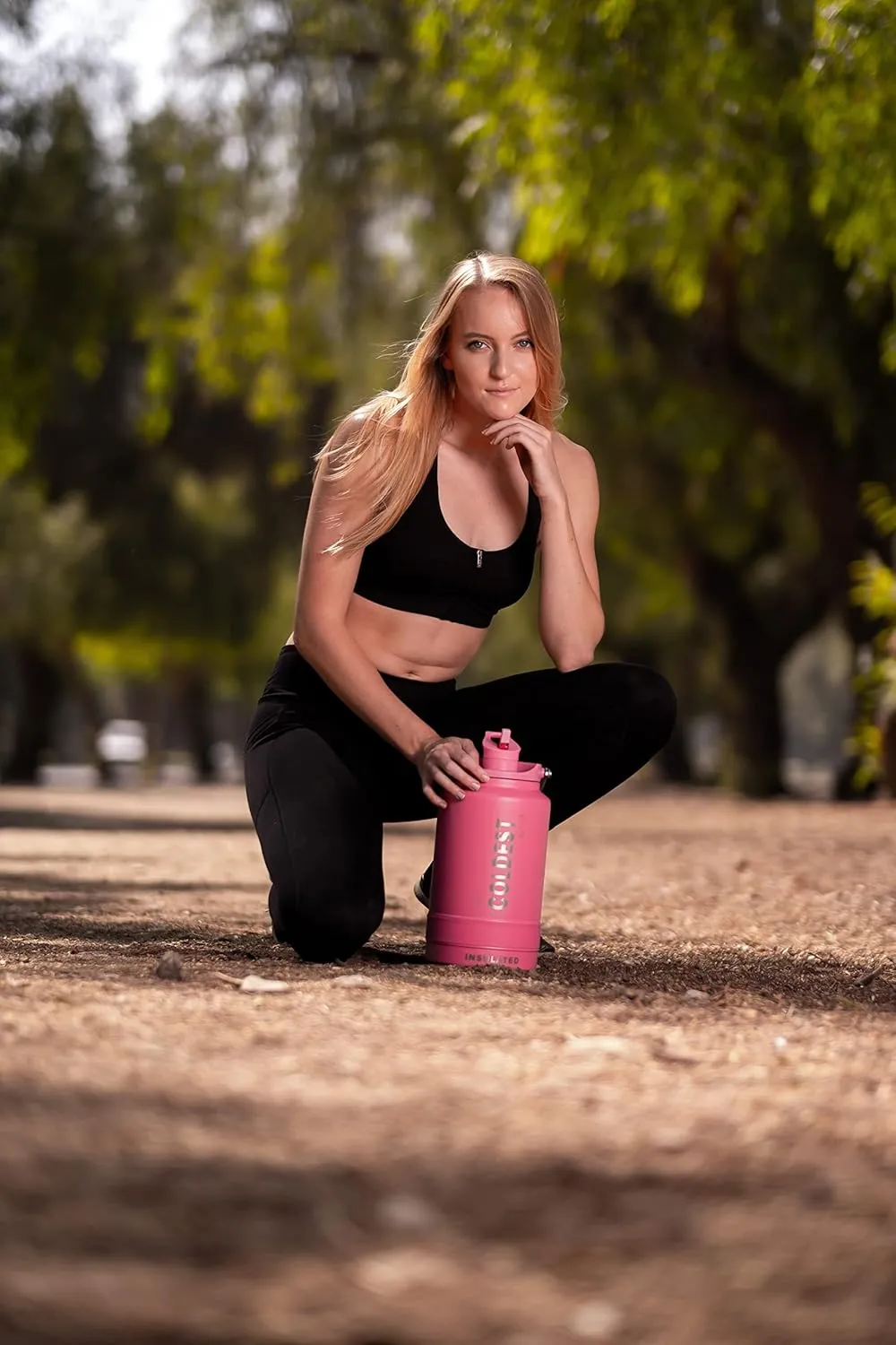 COLDEST Sports Water Bottle 128 oz/One Gallon (Straw Lid), Leak Proof, Vacuum Insulated Stainless Steel, Hot Cold, Double Walled, Metal Canteen Growler Jug (Forever Pink Glitter, Gallon)