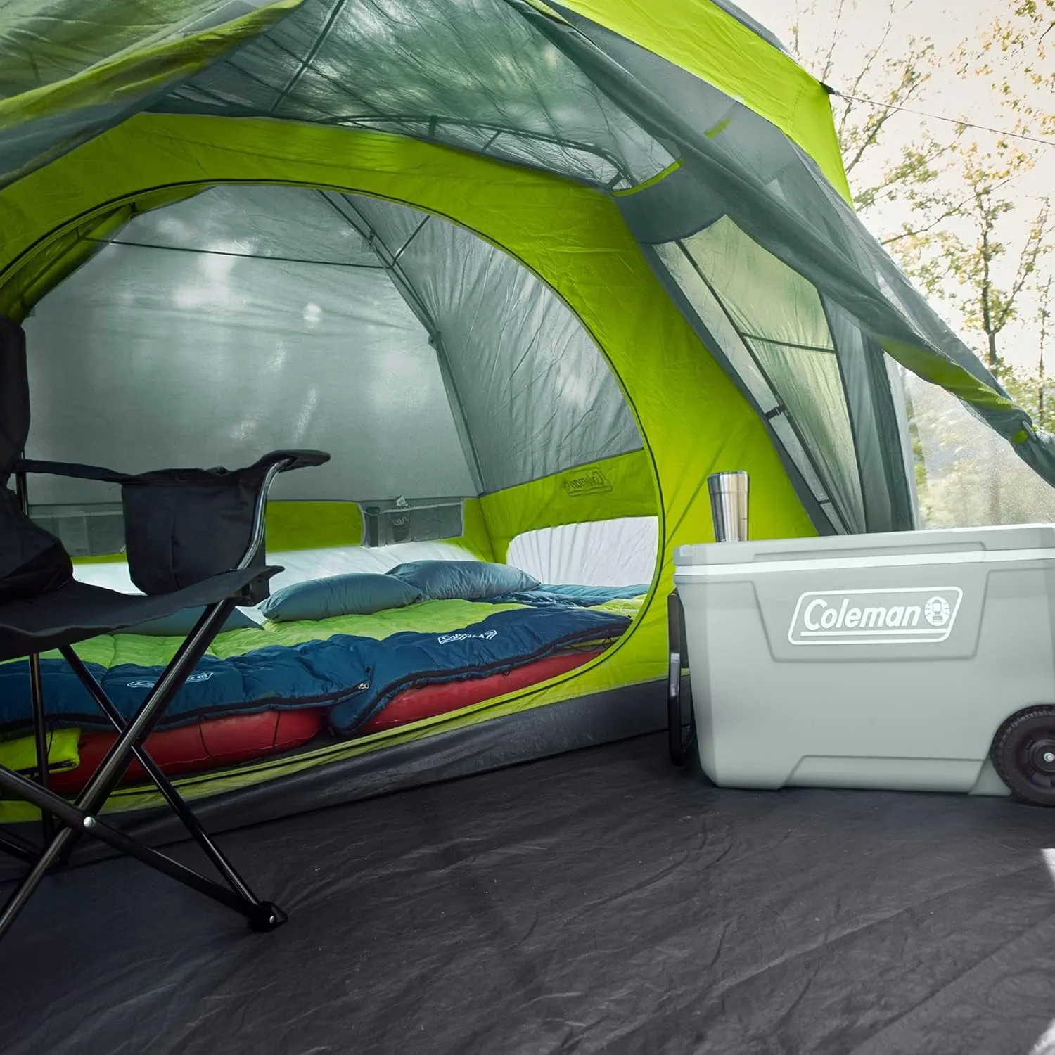 Coleman Skydome Camping Tent with Screen Room, Weatherproof 4/6/8 Person Tent with Screened-in Porch, Includes Rainfly, Carry Bag, Storage Pockets, and Sets Up in 5 Minutes
