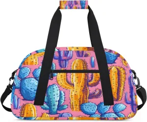 Colorful Cactus Gym Duffel Bag for Men Women Cartoon Cactus Sports Tote Bag with Adjustable Shoulder Strap for Dance Gymnastics Traveling Outdoor Camping Overnight Stay