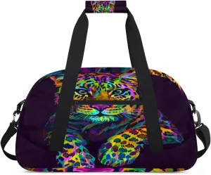 Colorful Leopard Gym Duffel Bag for Men Women Leopard Sports Tote Bag with Adjustable Shoulder Strap for Dance Gymnastics Traveling Outdoor Camping Overnight Stay