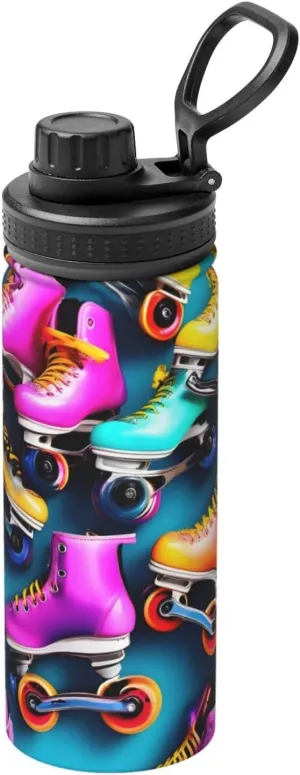 Colorful Roller Skates Sports Insulated Water Bottle - Premium 18 oz. Stainless Steel Hydration Bottle for Outdoor Enthusiasts