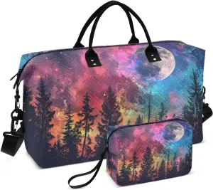 Colorful Starry Moon Landscape Duffel Bag for Traveling, Travel Bag Gym Bag, with Multiple Interior Pockets Shoulder Weekender Bag for Women Men with Toiletry Bag 20.5L x 1.9W x 13.8H