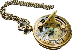 Compass Antique Nautical Brass Push Button Sundial Compass with Wooden Pocket Box Adventure Hiking Survival Tool Antique Collectible Compass Gift by THEMEDIEVALMARTCITY