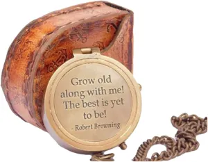 Compass Grow Old with Me Engraved Brass Compass On Chain with Leather Case Adventure Hiking Survival Tool Antique Collectible Compass Gift by THEMEDIEVALMARTCITY