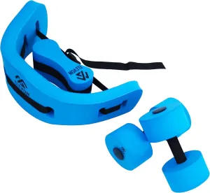 Complete Swim Training Set Including Water Dumbbell Weights, Floating Belt and Pull Buoy Leg Float, Blue