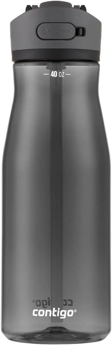 Contigo Ashland 2.0 Leak-Proof Water Bottle with Lid Lock and Angled Straw Dishwasher Safe Water Bottle with Interchangeable Lid 40oz Licorice