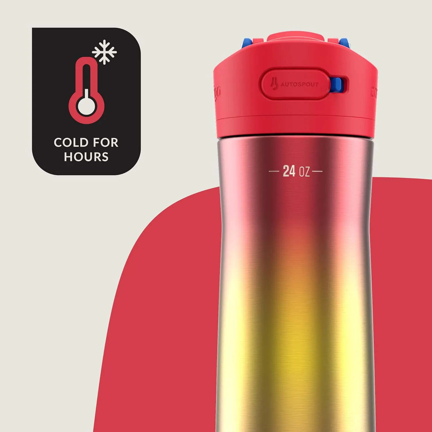 Contigo Ashland Chill 2.0 Stainless Steel Water Bottle with Autospout Lid, 24 oz, Watermelon Ombre