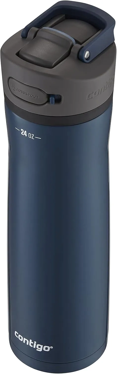 Contigo Ashland Chill 24oz Stainless Steel Water Bottle with Leakproof Lid & Straw Smart Temperature Technology Keeps Beverages Hot and Cold Ideal for Travel Work School - Silver Finish