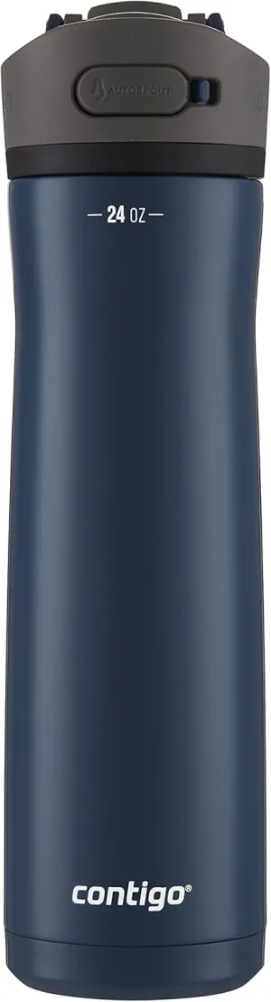 Contigo Ashland Chill 24oz Stainless Steel Water Bottle with Leakproof Lid & Straw Smart Temperature Technology Keeps Beverages Hot and Cold Ideal for Travel Work School - Silver Finish