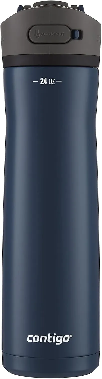 Contigo Ashland Chill 24oz Stainless Steel Water Bottle with Leakproof Lid & Straw Smart Temperature Technology Keeps Beverages Hot and Cold Ideal for Travel Work School - Silver Finish