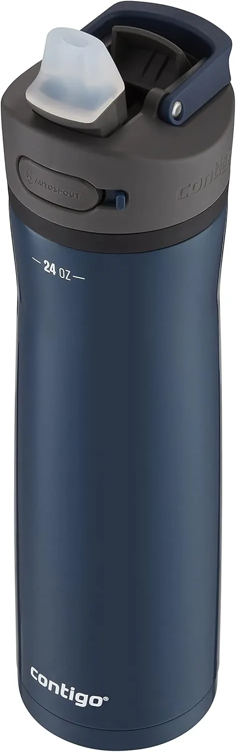 Contigo Ashland Chill 24oz Stainless Steel Water Bottle with Leakproof Lid & Straw Smart Temperature Technology Keeps Beverages Hot and Cold Ideal for Travel Work School - Silver Finish