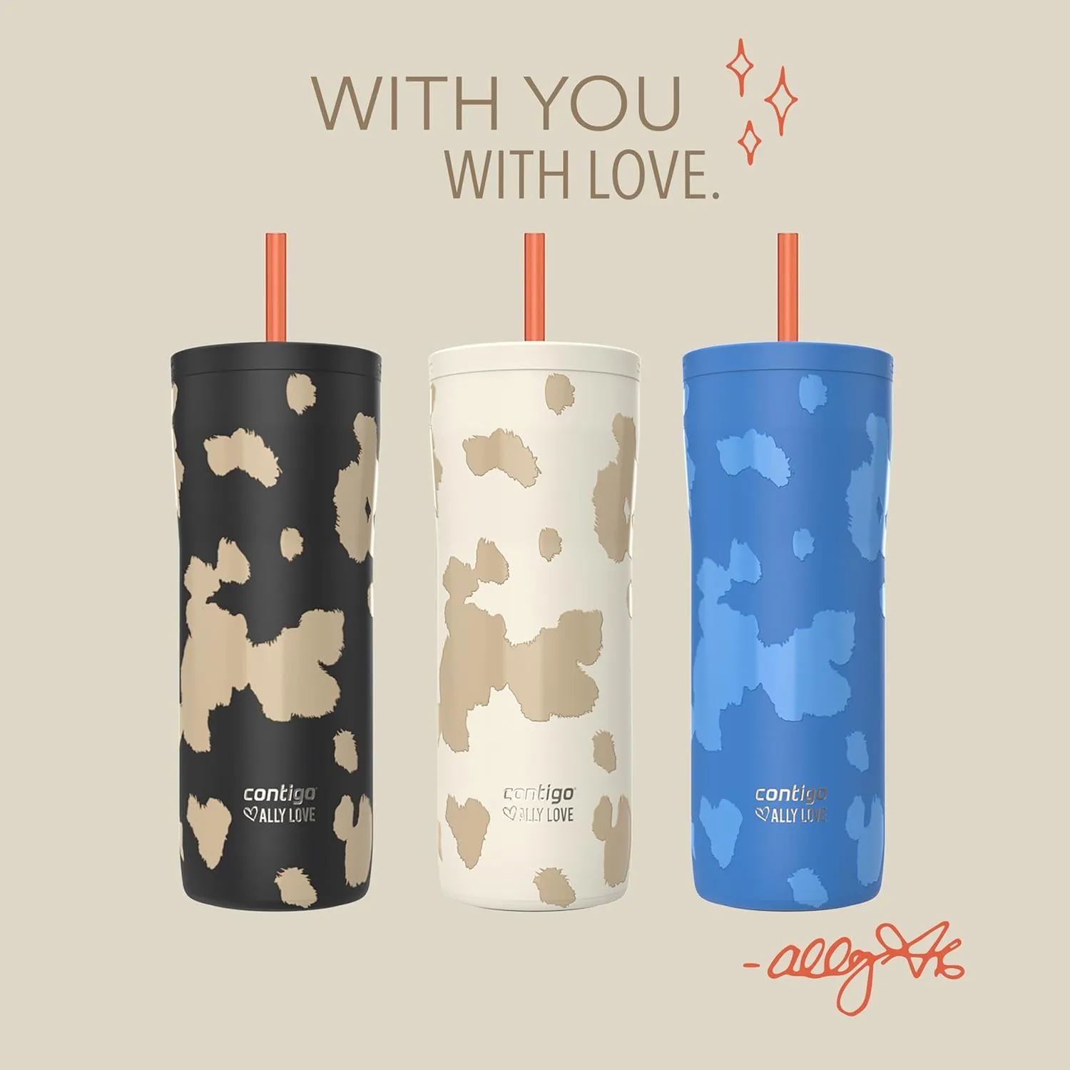 Contigo x Ally Love Steel Insulated Tumbler w/Straw, Autoclose Technology, Easy Clean Lid & Straw, Leak-proof Drinking, Keeps Drinks Cold for 20 hours, BPA Free, 24oz., Streeterville 2.0, Licorice