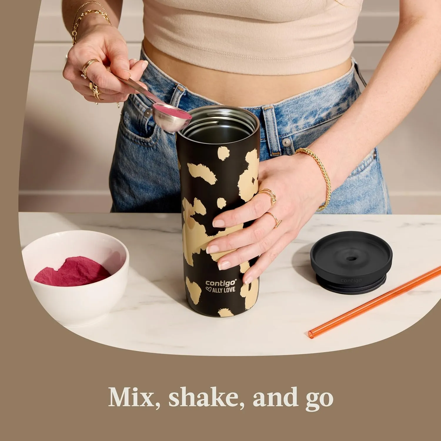 Contigo x Ally Love Steel Insulated Tumbler w/Straw, Autoclose Technology, Easy Clean Lid & Straw, Leak-proof Drinking, Keeps Drinks Cold for 20 hours, BPA Free, 24oz., Streeterville 2.0, Licorice