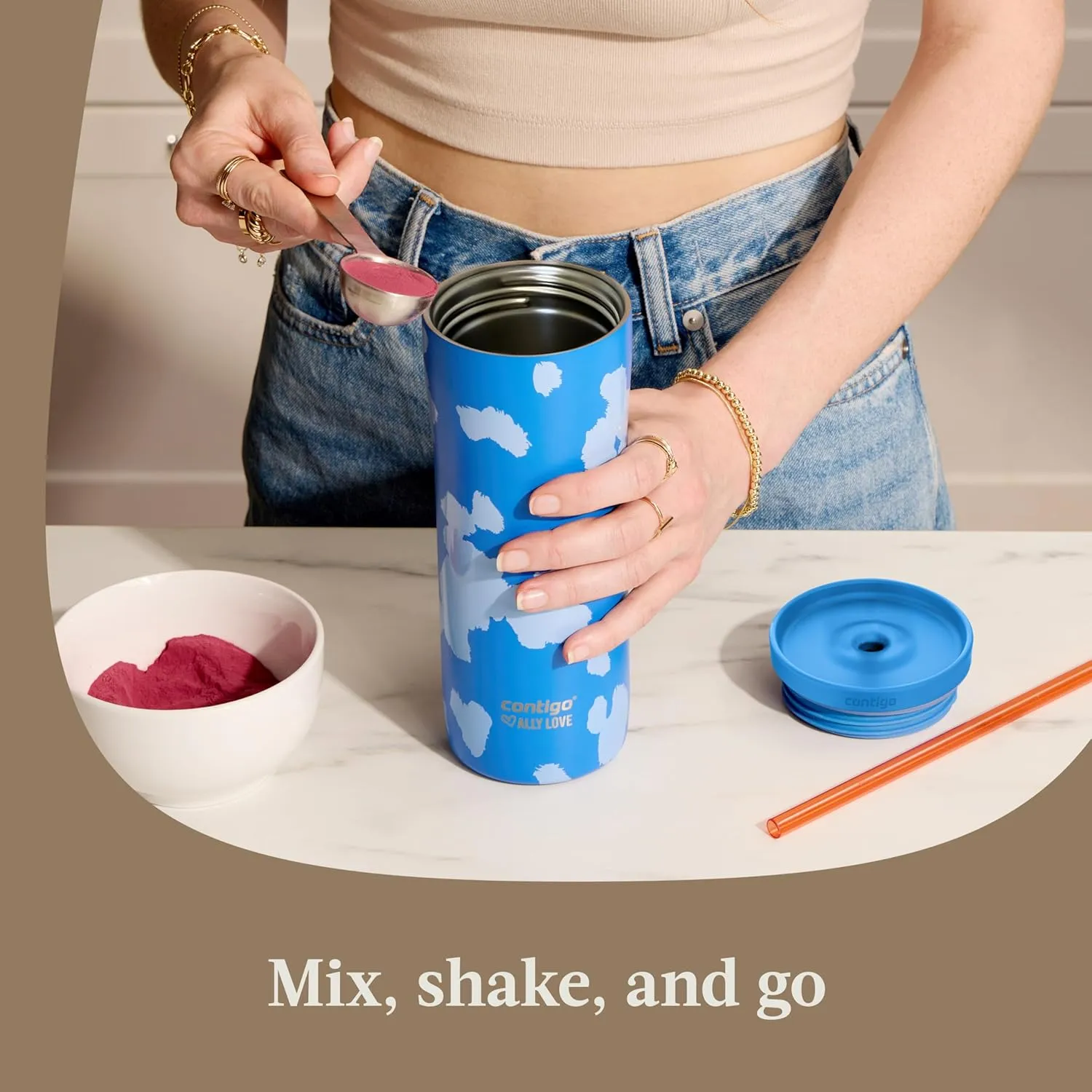 Contigo x Ally Love Steel Insulated Tumbler w/Straw, Autoclose Technology, Easy Clean Lid & Straw, Leak-proof Drinking, Keeps Drinks Cold for 20 hours, BPA Free, 24oz., Streeterville 2.0, Licorice