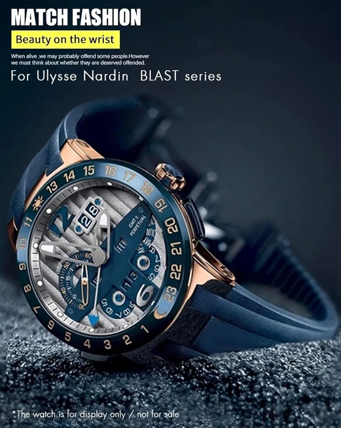 Convex Silicone Rubber Watch Strap 26mm Fit for Athens Ulysse Nardin Watchband Folding Buckle Men Sports Waterproof Bracelets
